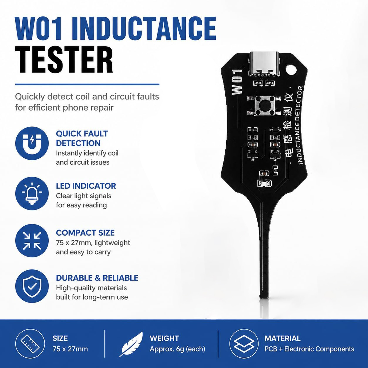 Co Detector Plug - W01 유형 C 인덕턴스 테스터 메인보드