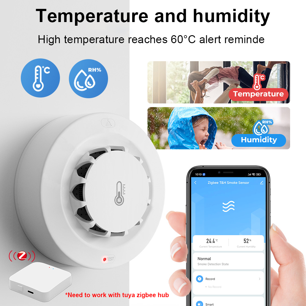 Tuya Zigbee BT 2 연결 연기 감지기 온도  - Smoke Detector Interconnected 리뷰 및 가격